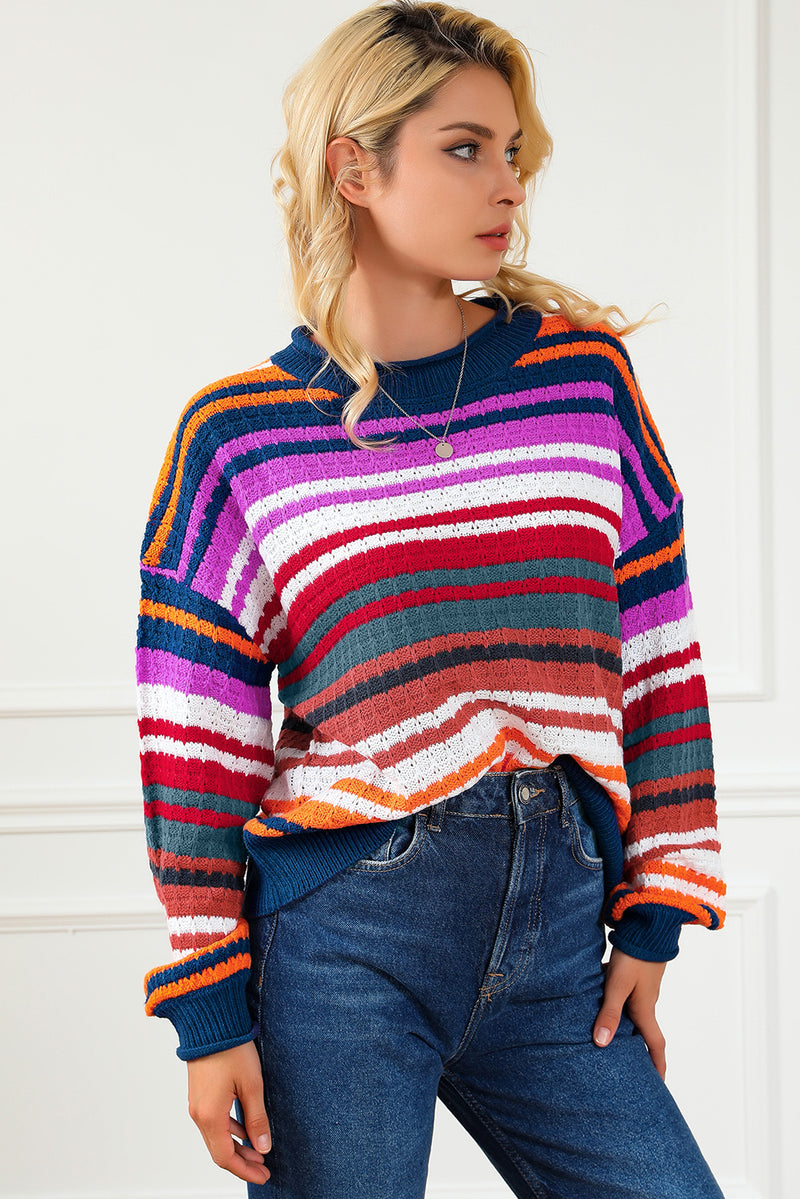 Stripe Boho Fashion Drop Shoulder Baggy Sweater