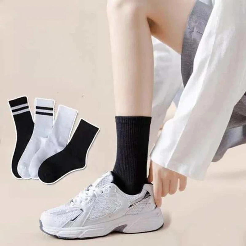 4/8/12 Pairs Versatile Women's Socks Parallel Bar Pattern Fashion Breathable Autumn High Quality Women's Mid Length Socks