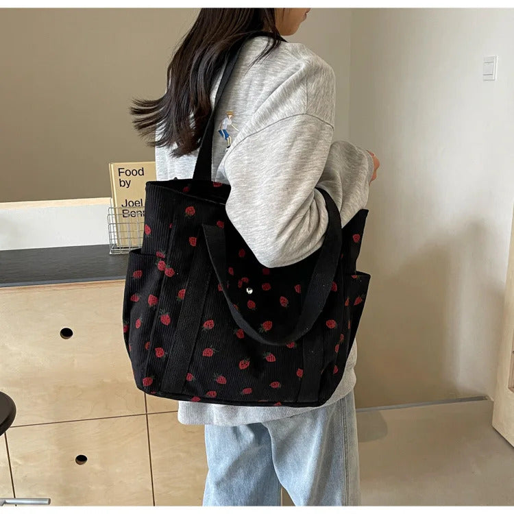 Fresh Sweet Girl Handbag Fashionable High end Corduroy Printed Shoulder Bag Leisure Shopping Commuter Women's Underarm Bag