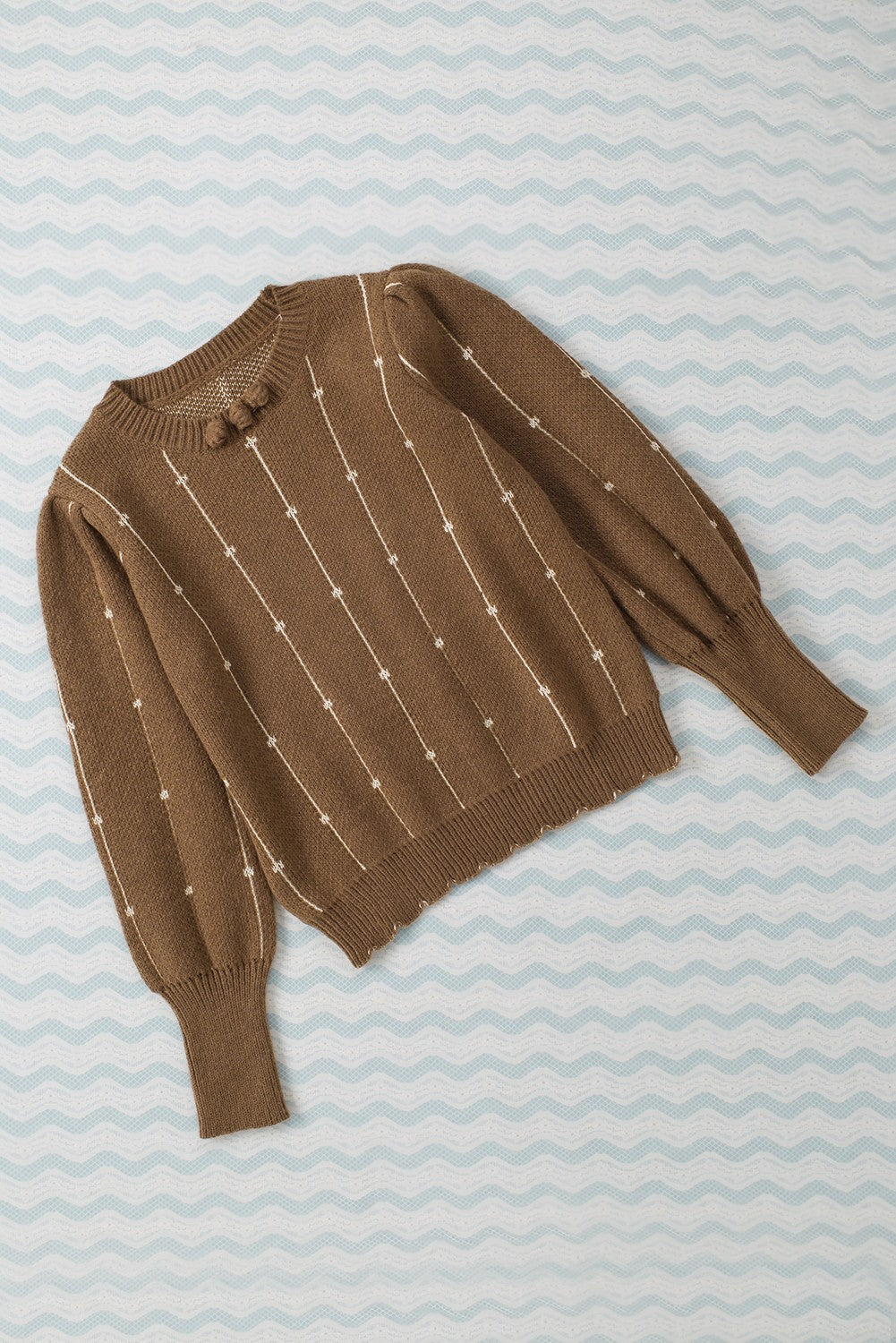 Brown Long Sleeve O-neck Knitted Sweater