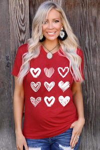 Red Valentines Heart Pattern Graphic Tee