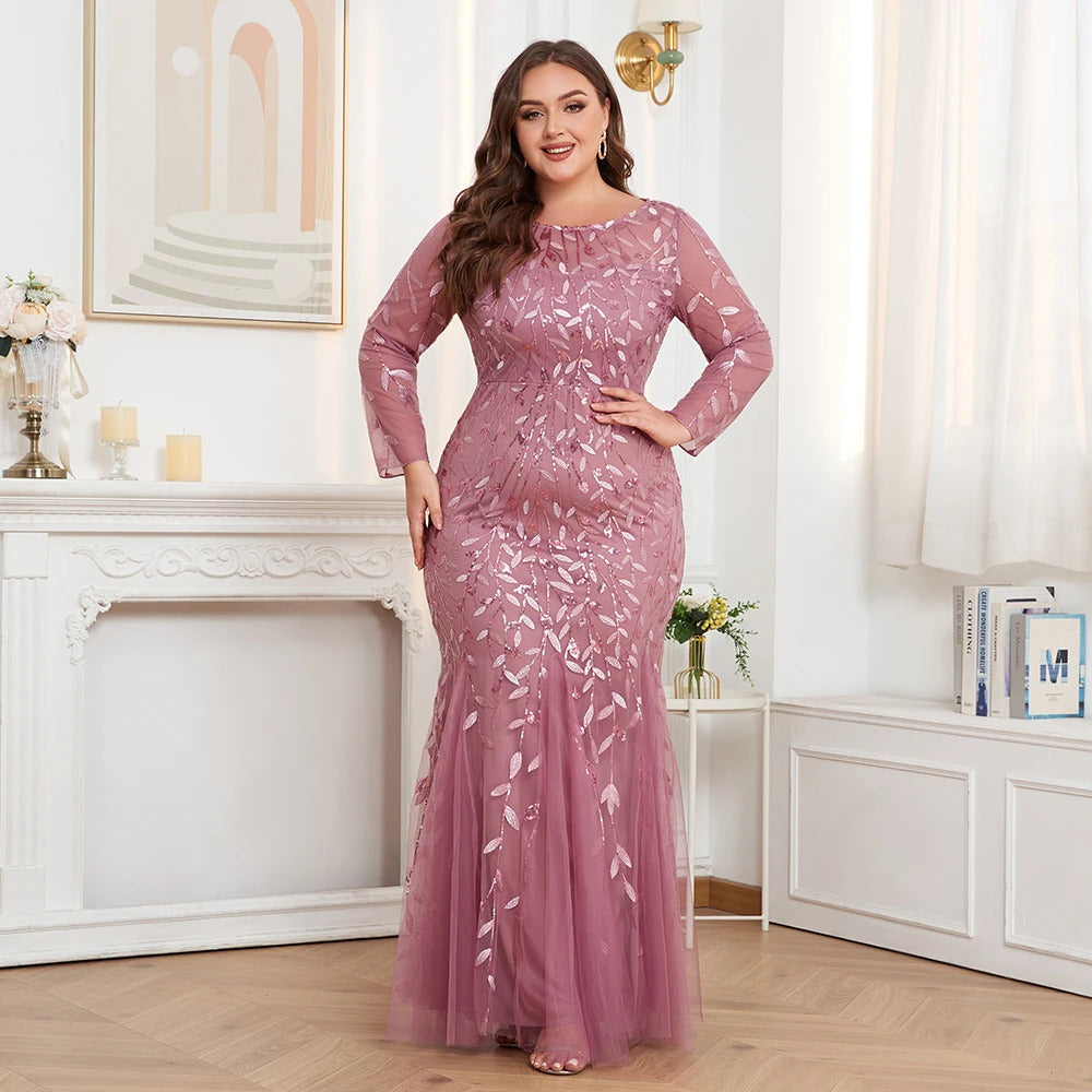 2024 JINZUO Plus Size Evening Dresses Mermaid O Neck Full Sleeve Lace Appliques  vestidos elegantes  party dress  long