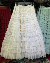 Medium-length Wire Mesh Spliced Cake Skirt 2023 Spring Summer Autumn/winter New Style A- line Long Dress Puffy Dress