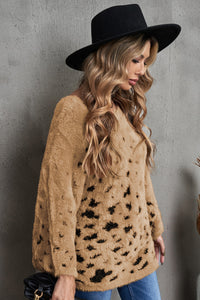 Leopard Print Drop Shoulder Loose Knitted Sweater