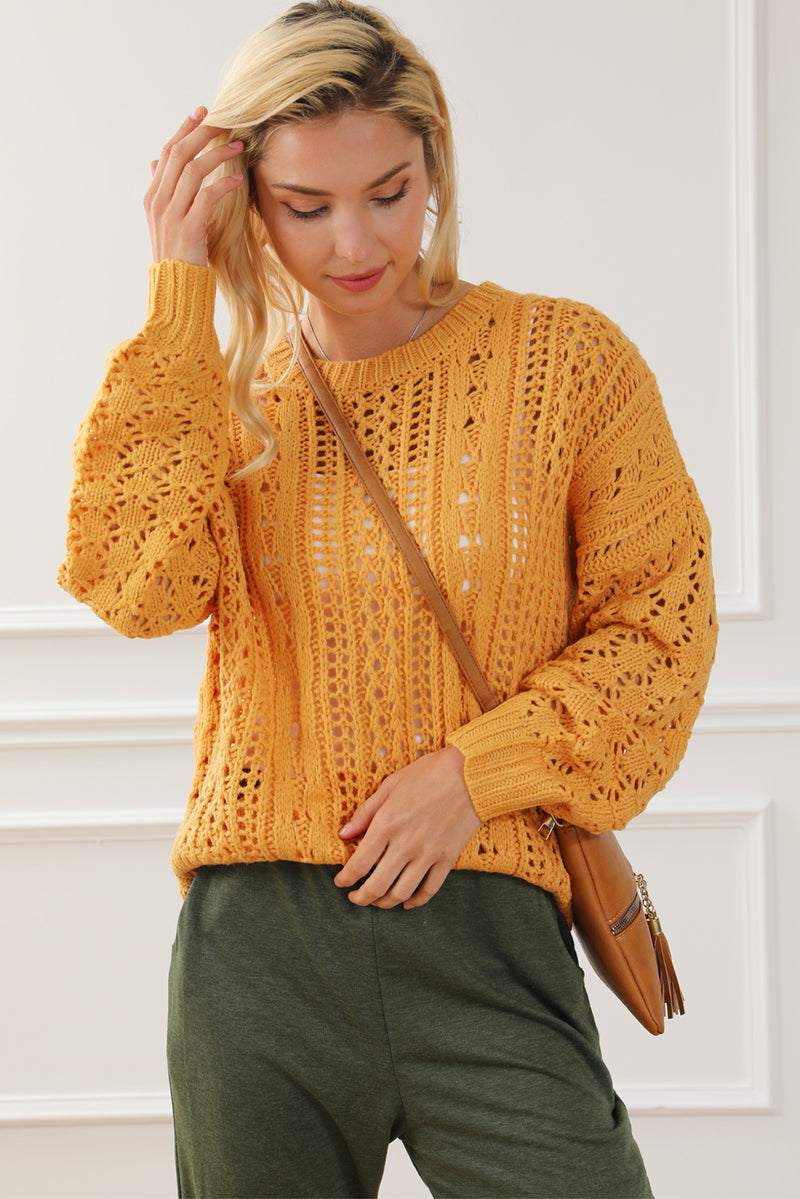 Ginger Cable Knit Hollow Out Drop Shoulder Sweater