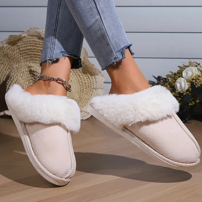 Fluffy Fur House Slippers Winter 2024 Fashion Warm Plush Couple Cotton Shoes Women Faux Suede Indoor Bedroom Couple Slippers