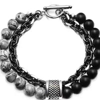 1 Piece Punk Simple Temperament Black Beaded Chain with Natural Stone Beaded Chain Bracelets MEN'S FASHION Items Holiday Travel