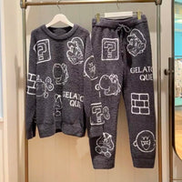 Japanese Style Winter Thick Cartoon Pajamas Home Wear Knitted Sweater like Room Wear Pijama