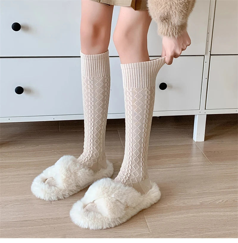 Retro Women Stockings High Quality Japanese Style New Solid Color Knee High Socks For Women Korean Style Warm Casual Long Socks