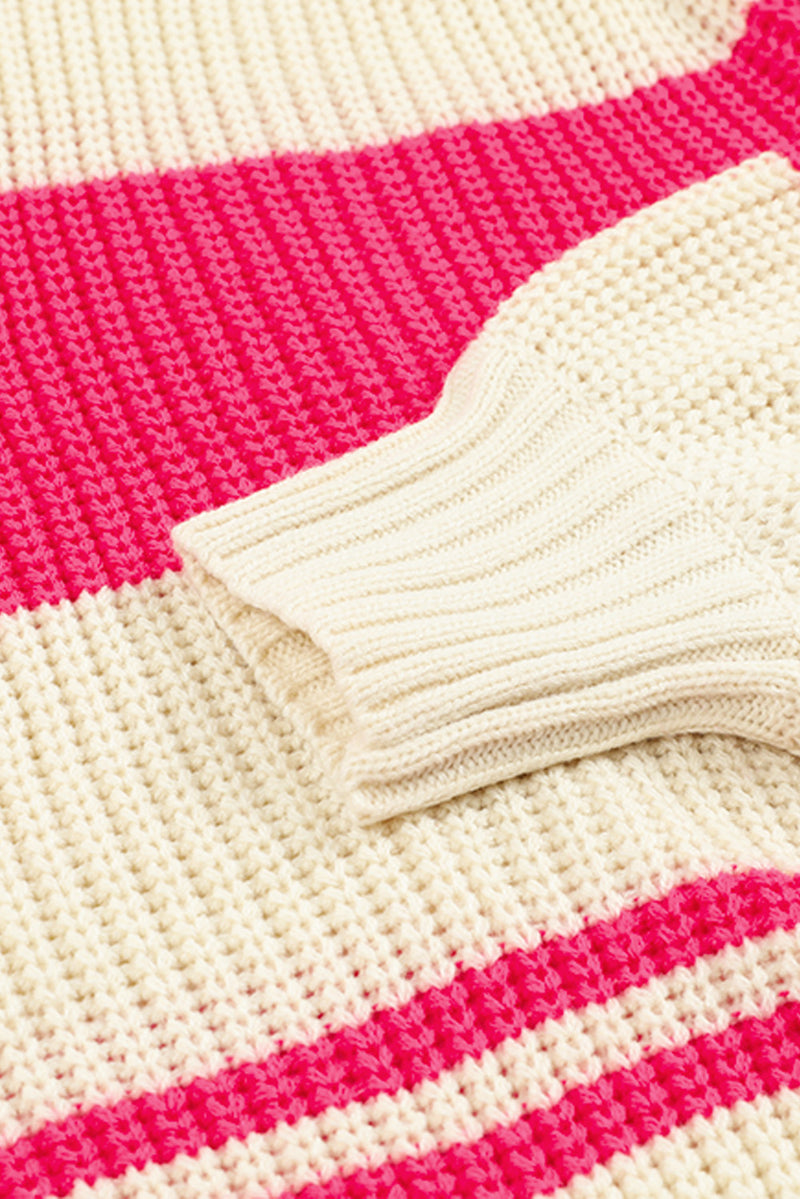 Pink Striped Cold Shoulder Knit Sweater