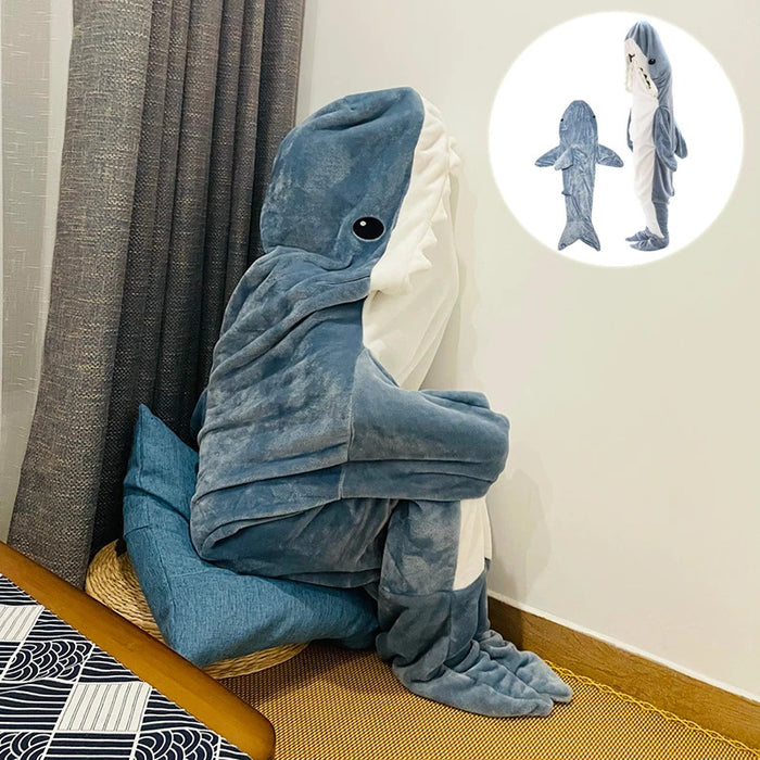 Cartoon Shark Sleeping Bag Pajamas Office Nap Shark Blanket Karakal Pajama Sets Fabric Mermaid Shawl Blanket For Christmas Gift