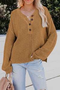 Buttoned Side Split Knit Sweater