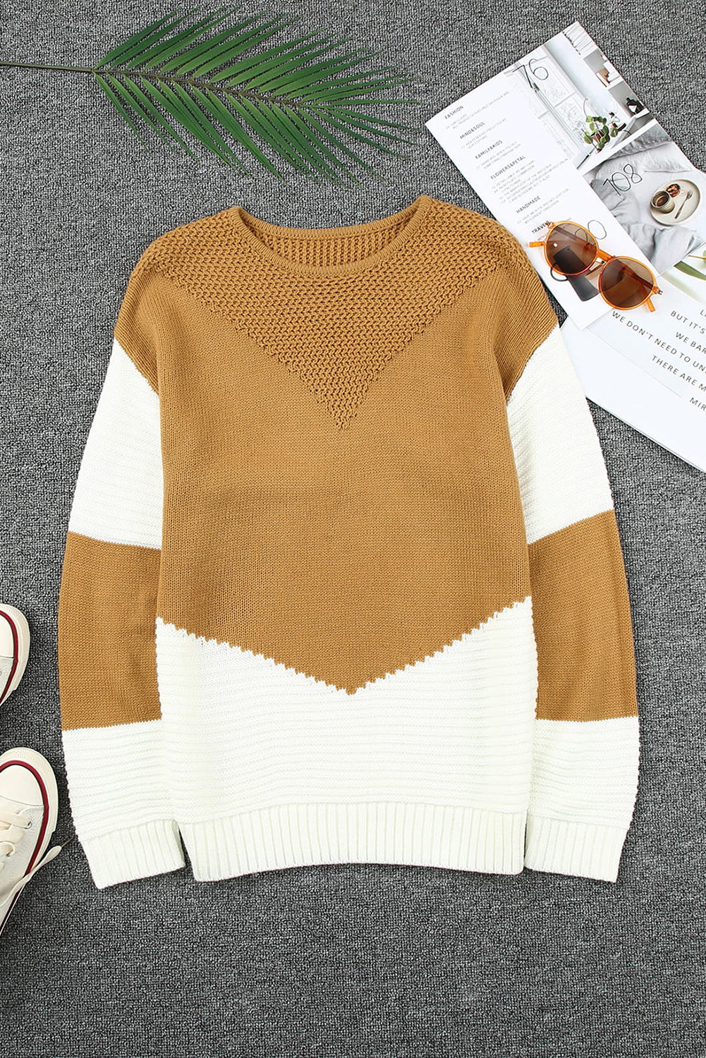 Two-Tone Chevron Pullover Sweater