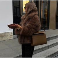 Luxury Solid Warm Faux Fur Jacket For Women Warm Lapel Fluffy Plush Long Sleeve Coat 2025 Winter New Lady Commuting Outerwear