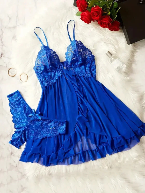 Women Nightdress Sexy Lace Chemise Bow Nightgown Sleepwear Mini Dress V Neck Full Slip Babydoll Lingerie Sleepwear & Dresses