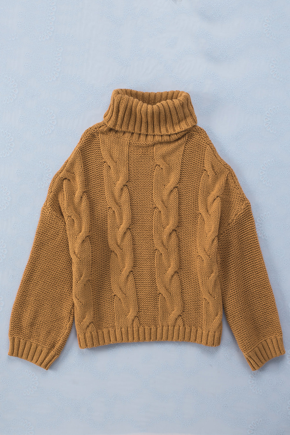 Yellow Cuddle Weather Cable Knit Handmade Turtleneck Sweater