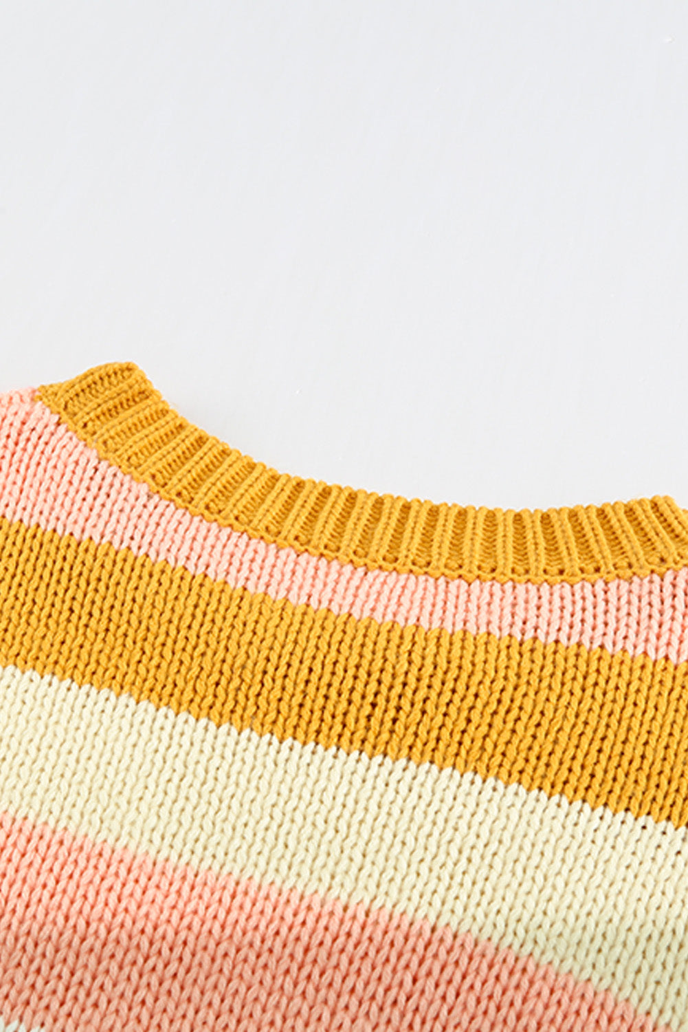 Yellow Striped Puff Sleeve Knitted Pullover Sweater