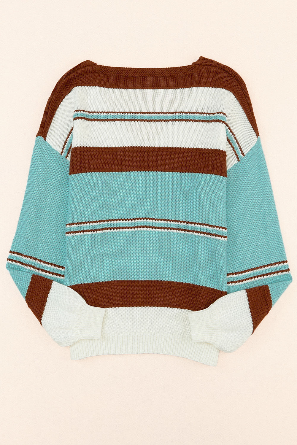 Coffee Striped Pattern Knit V Neck Sweater