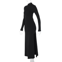 Tossy Black Backless Slim Long Dress For Women High Split Fashion Long Sleeve Patchwork Party Dress Ladies Elegant Maxi Dress