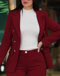 New 2025 Formal Office Pant Sets Women 2PCS Double Breasted Solid Blazers Jacket and Pants Two Pieces Set Female Pant Suits Sets