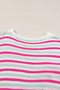 Rose Stripe Oversized Drop Shoulder Sweater with Pocket