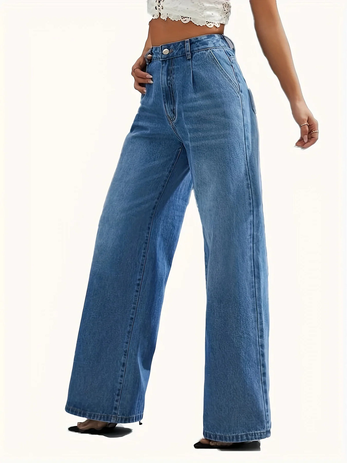 2024 new women's cross-border European and American style light blue jeans women's straight pants slimming casual out all-match