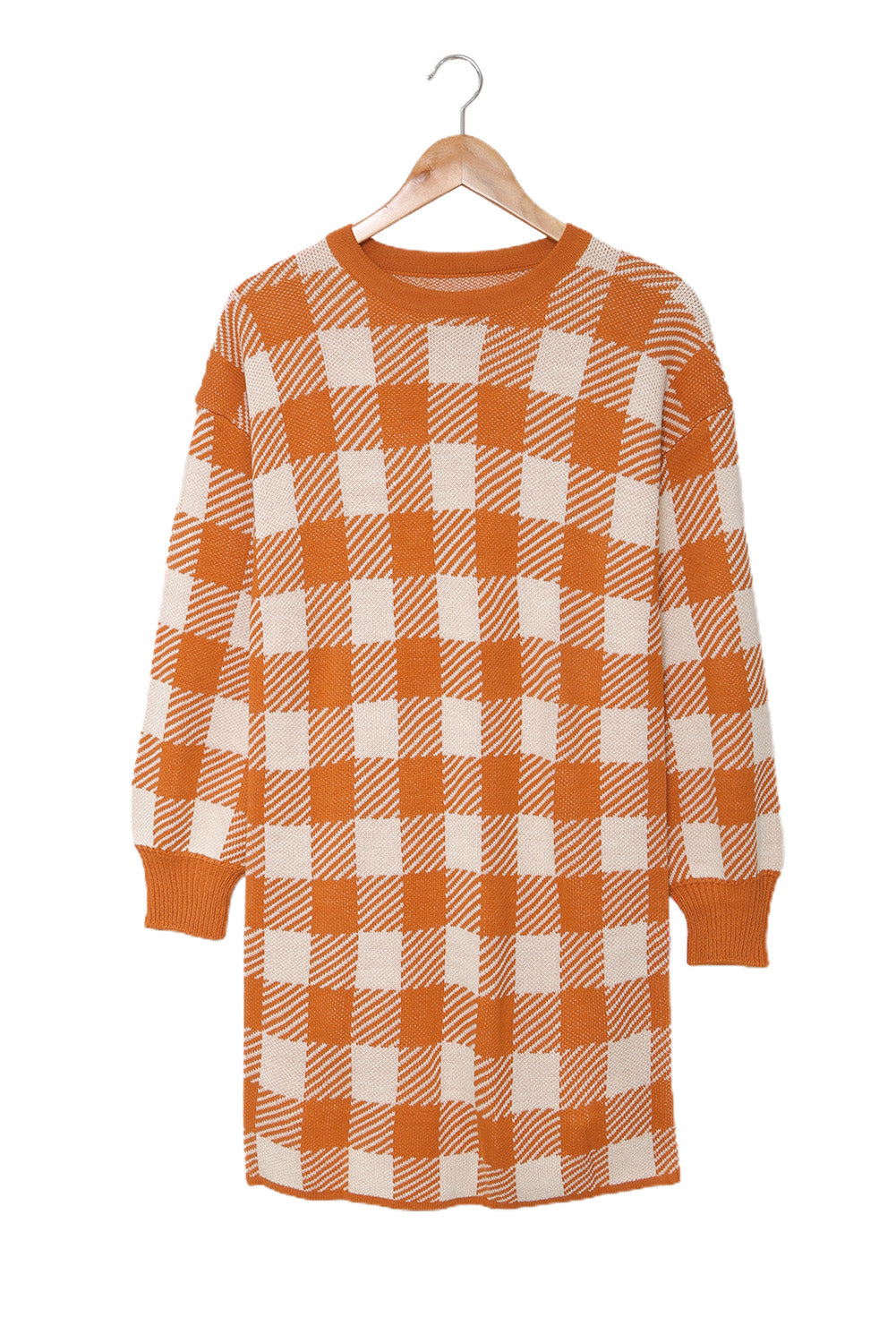 Orange Plaid Sweater Dress