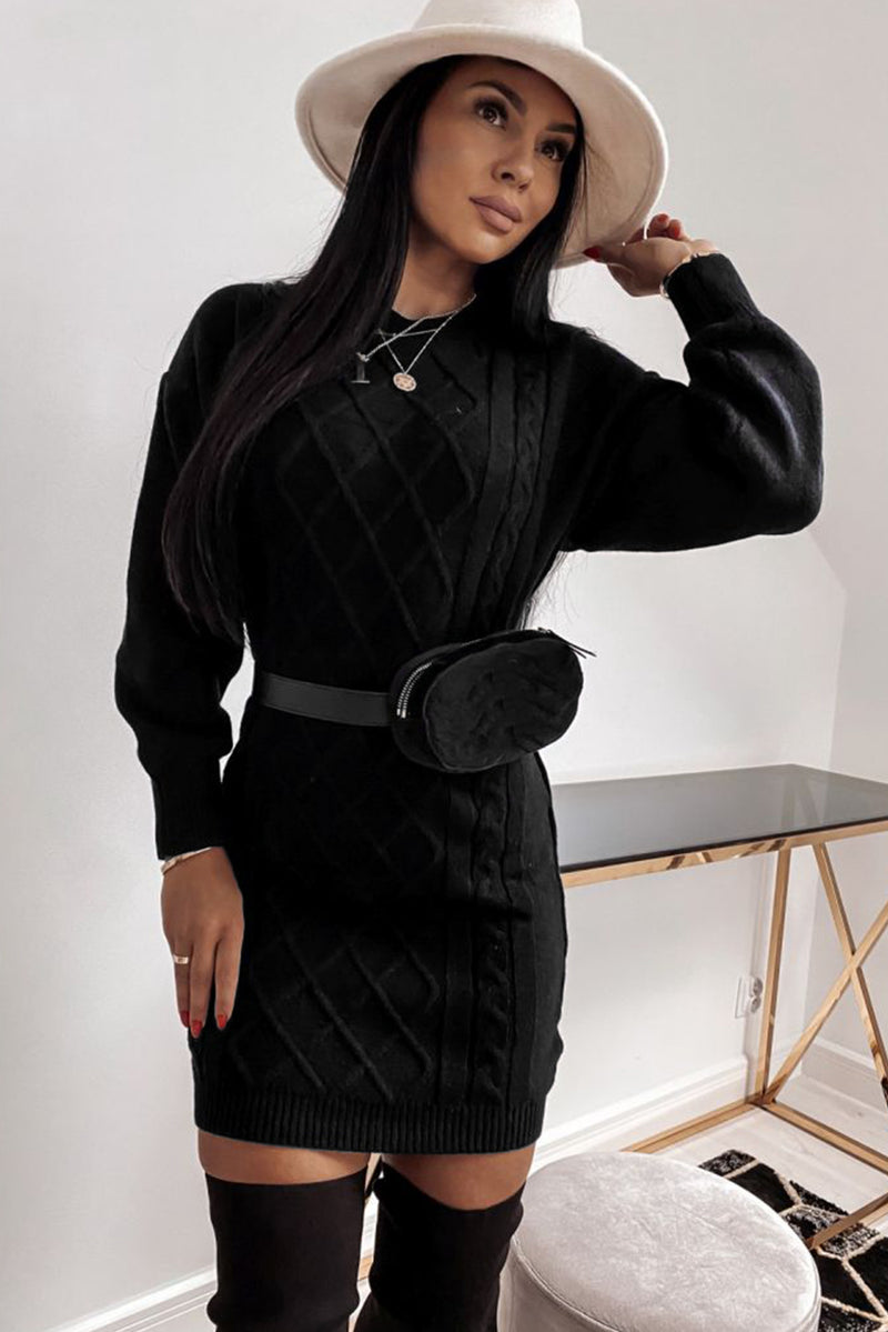 Black Geometric Texture Bodycon Sweater Dress