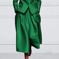 Beautyblue Blazer Set Women Notched Collar Outerwear Striped Trousers New Vintage Loose Wide Leg Long Sleeves Suit Costume Femme