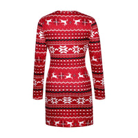 Women's Christmas Bodycon Dress Slim Fit Snowflake Printed Round Neck Long Sleeve Hip Wrap Dress New Year Winter Party Clothes