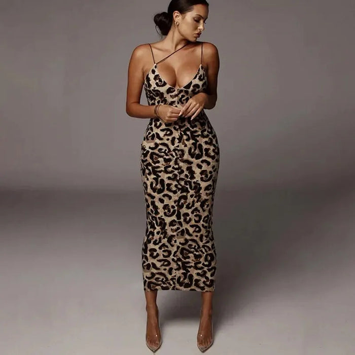 Hawthaw Women Party Club Evening Streetwear Leopard Bodycon Midi Dress 2024 Summer Clothes Wholesale Items For Business