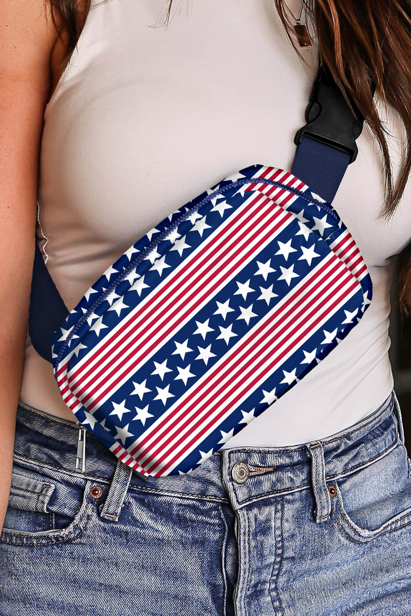 Dark Blue Star Printed Buckle Strap Flag Day Crossbody Bag