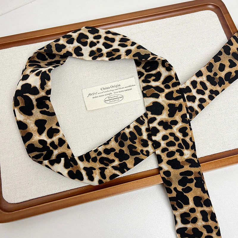 Leopard Print Bag Skinny Silk Scarf For Women Luxury Foulard Women Tie Fashion Head Scarves