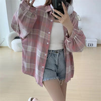 Plaid Shirt Women Autumn Long Sleeve Top Female Vintage Fashion Single Breasted Blouse Ladies Preppy Style Loose Check Shirts