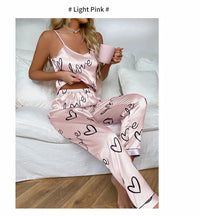 Women Satin Silk Pajamas Sets Letter Print Cami Vest Shirt With Trouser Sleepwear Ladie Sexy Pajama Lingerie Pyjamas Nightwear