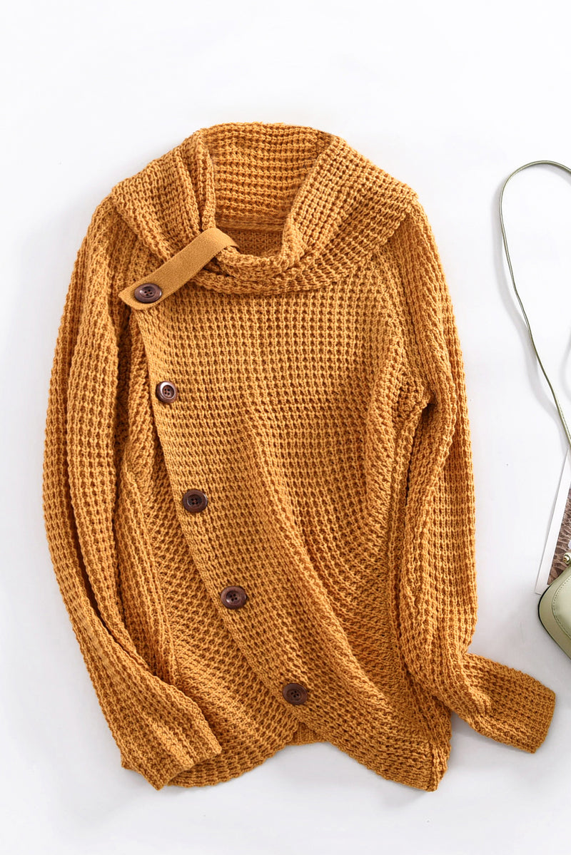 Mustard Buttoned Wrap Turtleneck Sweater