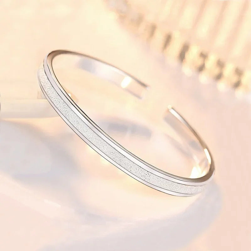 Trendy 925 Sterling Silver Bangles Bracelet Charms Cute Open for Women Fashion Jewelry Adjustment Size Cuff Wedding Party