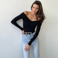 Autumn Black Bodysuits Women Sexy Backless Solid Corset Slim Fashion Crossed Bodysuits Long Sleeves Casual Lady Knitted Rompers