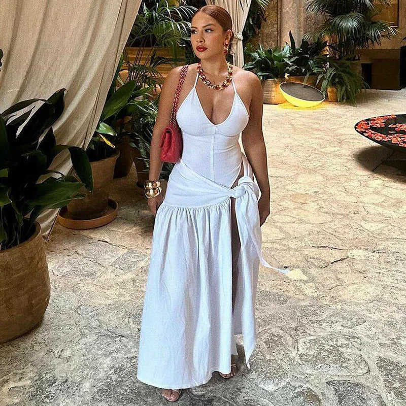 Tossy 2 Piece-Set Female V-Neck Jumpsuit Outfits Sexy Lace-Up Pleated High Waist Skirt Sets For Women White Bandage Outfits 2024