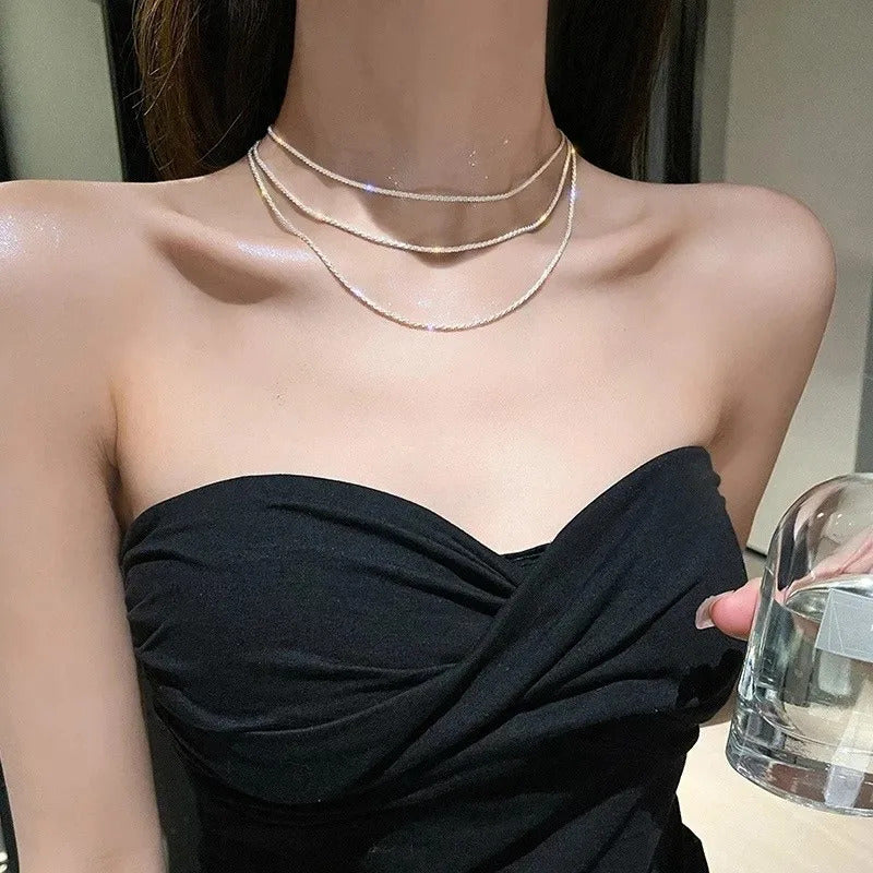 Popular Sparkling Necklace for Women Silver Colour Clavicle Chain Choker Fashion Jewelry Wedding Party Birthday Gift