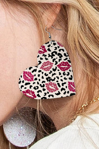 Black Leopard Lip Print Heart Shape Drop Earrings