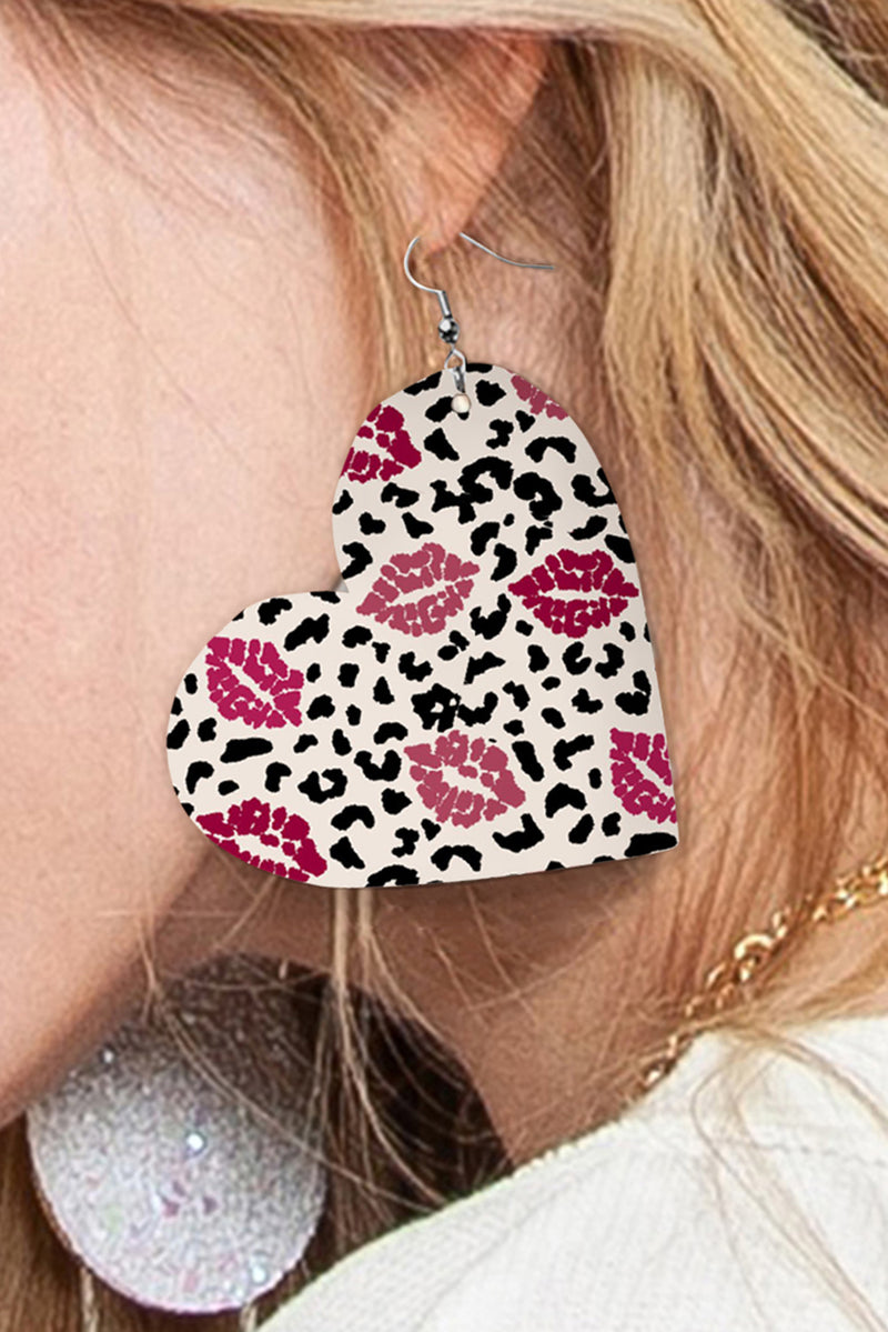 Black Leopard Lip Print Heart Shape Drop Earrings