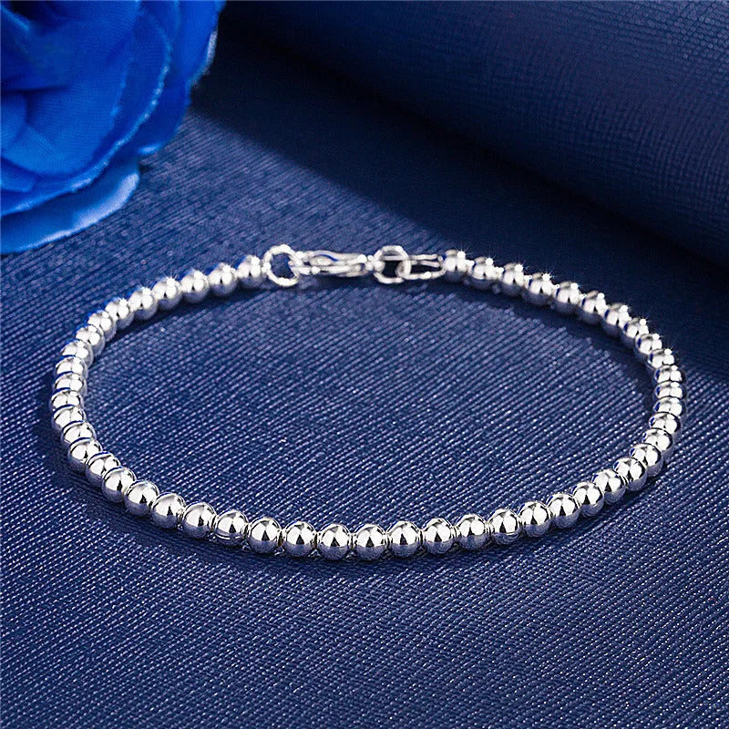 925 Sterling Silver Charm Bracelet for Women, 4mm Beads Chain, Popular Brands Jewelry, Wedding Party, Christmas Gifts