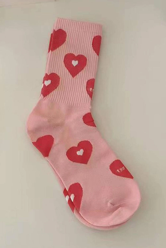 Pink Sweet Heart Pattern Valentines Fashion Socks