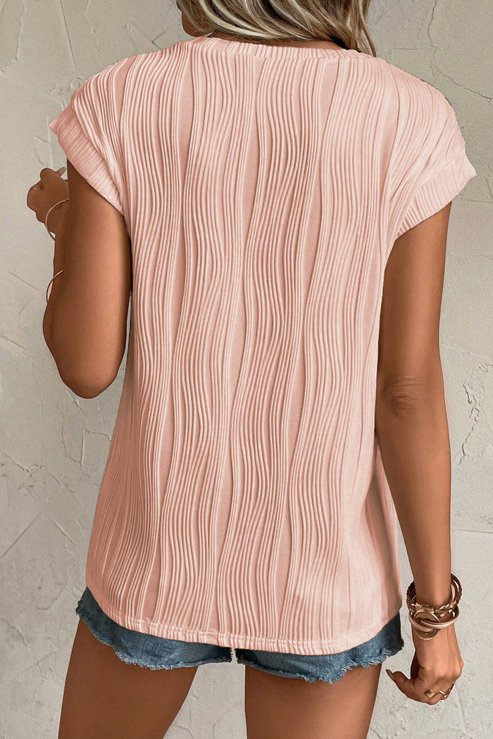 Pink Wavy Texture Cap Sleeve Top