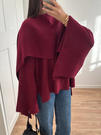 2024 Burgundy Women's Chic Scarf Collar Jackets Autumn Fashion Long Sleeved Casual Loose Coat New Ladies Elegant Street Outwear