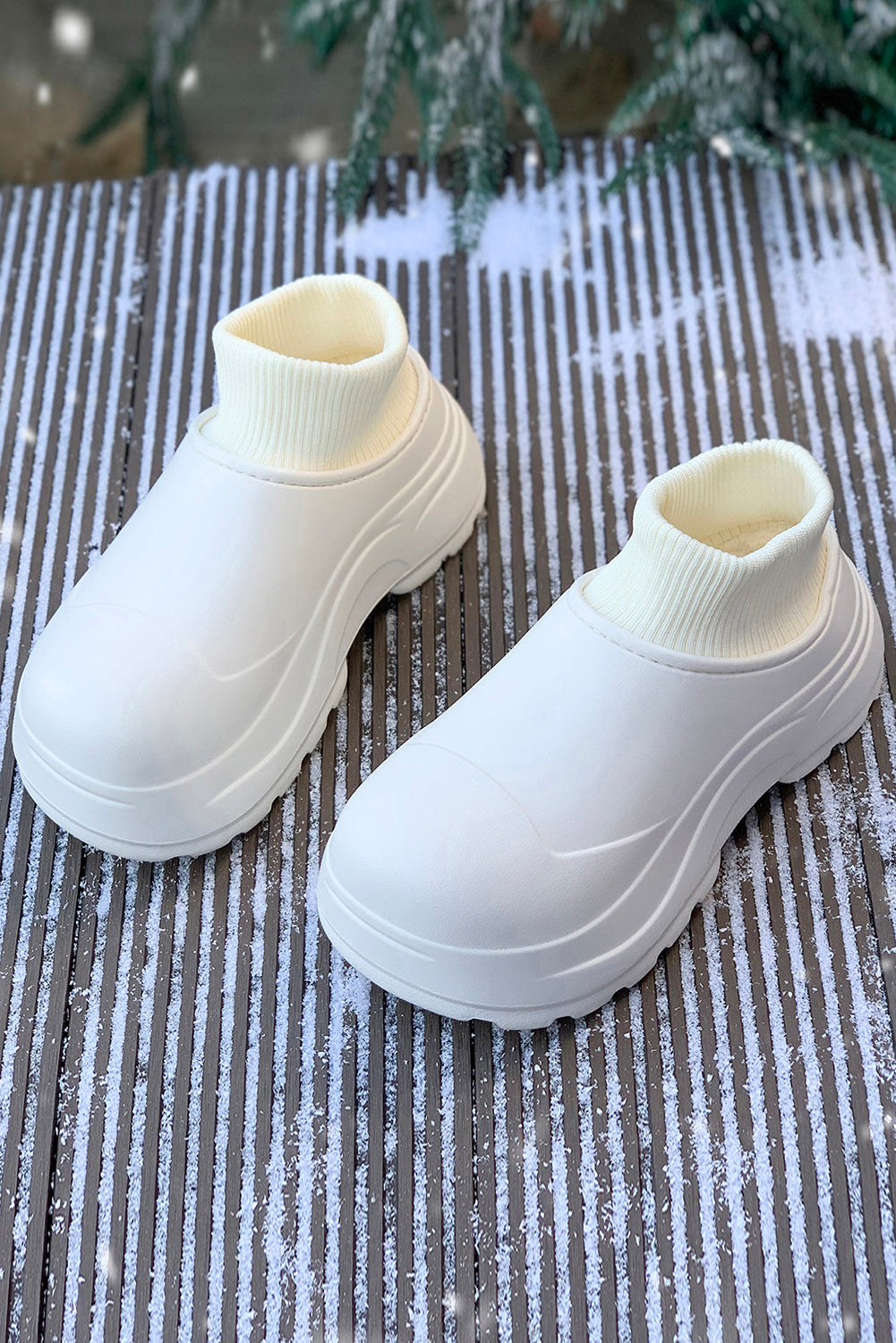 White Waterproof Thick Sole Ribbed Ankle Shoes