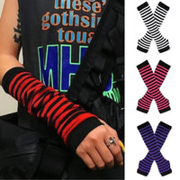 Fashion Lady Striped Long Fingerless Gloves Women Winter Arm Warmer Knitted Arm Sleeve Casual Elbow Gloves Christmas Gifts Hot