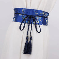 Women's Wide Corset Waist Belt Bow Tie Wrap Around Peach Flower Silk Embroidery for Dress Plus Size