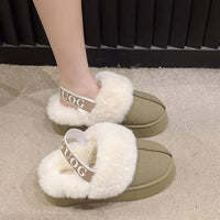 Fashion Platform Women Slippers Casual Home Suede Fur Warm Slingback Flip Flops Hot Sale Brand Plush Cotton Slippers Flats Shoes